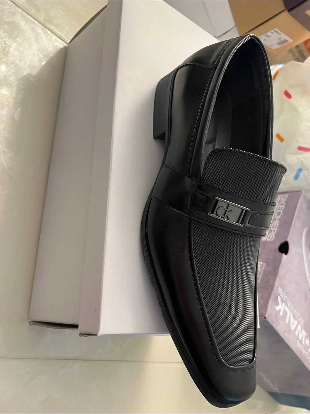 Calvin Klein Black Bartley diamond leather Loafer with Logo Trim